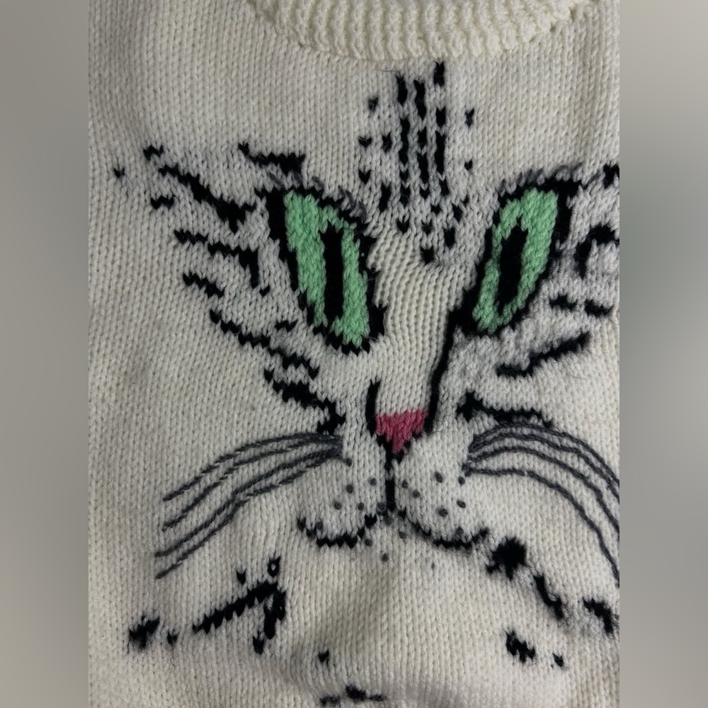 Cozy Cat Sweater with Green Eyes